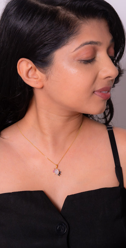 Moonstone, Pink Tourmaline, London Blue Topaz Isabella Necklace - CLJ934