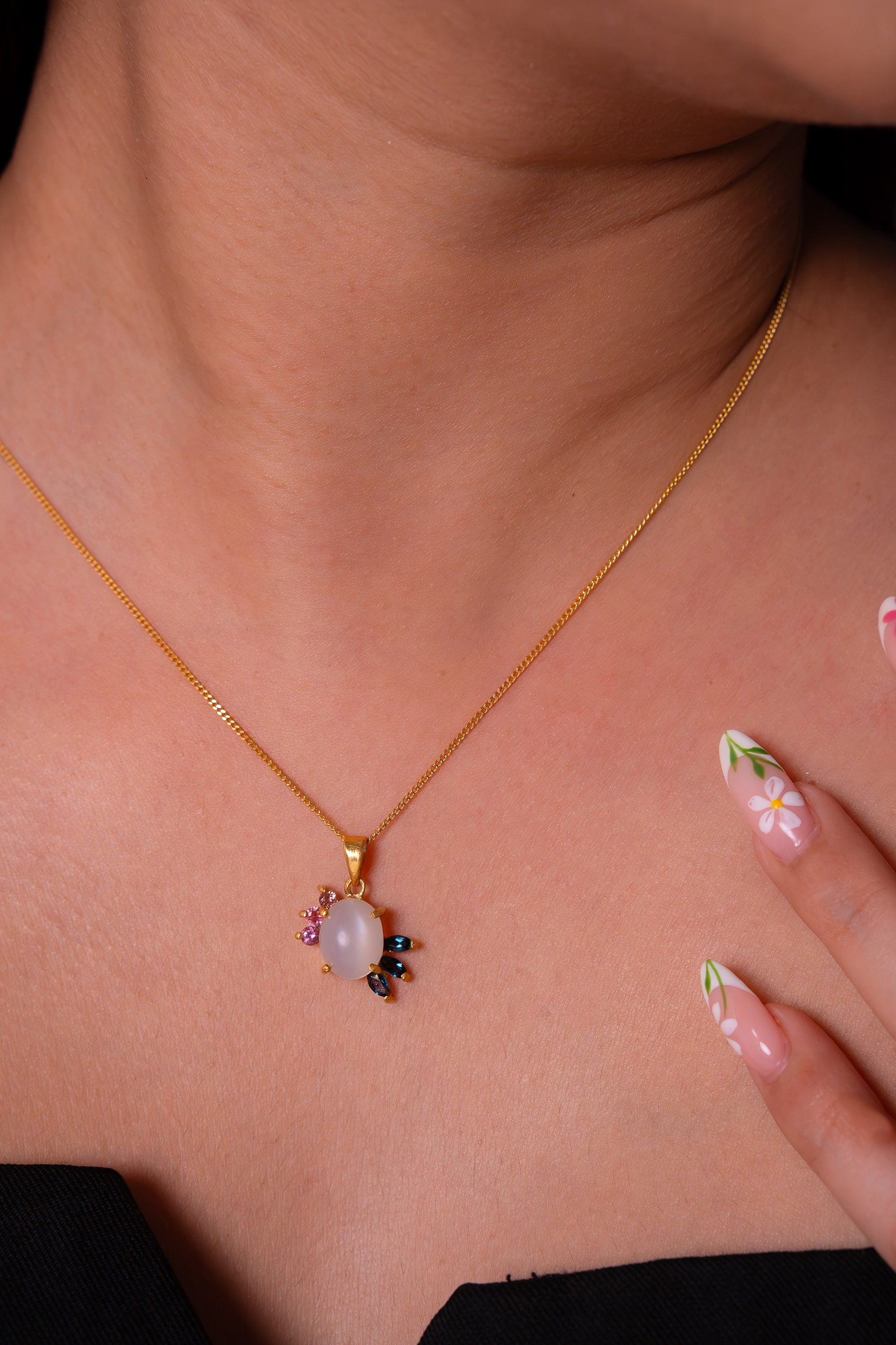 Moonstone, Pink Tourmaline, London Blue Topaz Isabella Necklace - CLJ934