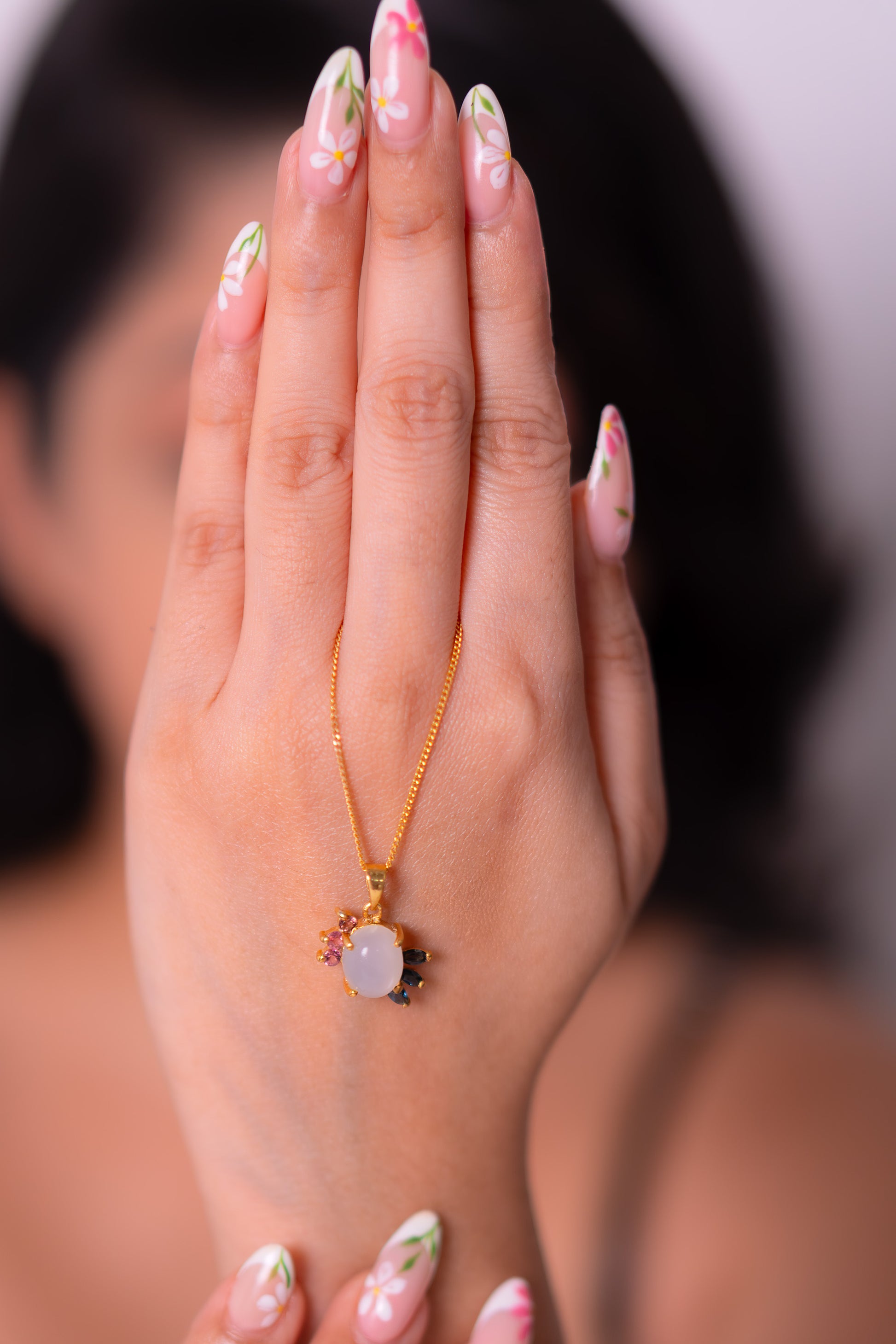 Moonstone, Pink Tourmaline, London Blue Topaz Isabella Necklace - CLJ934