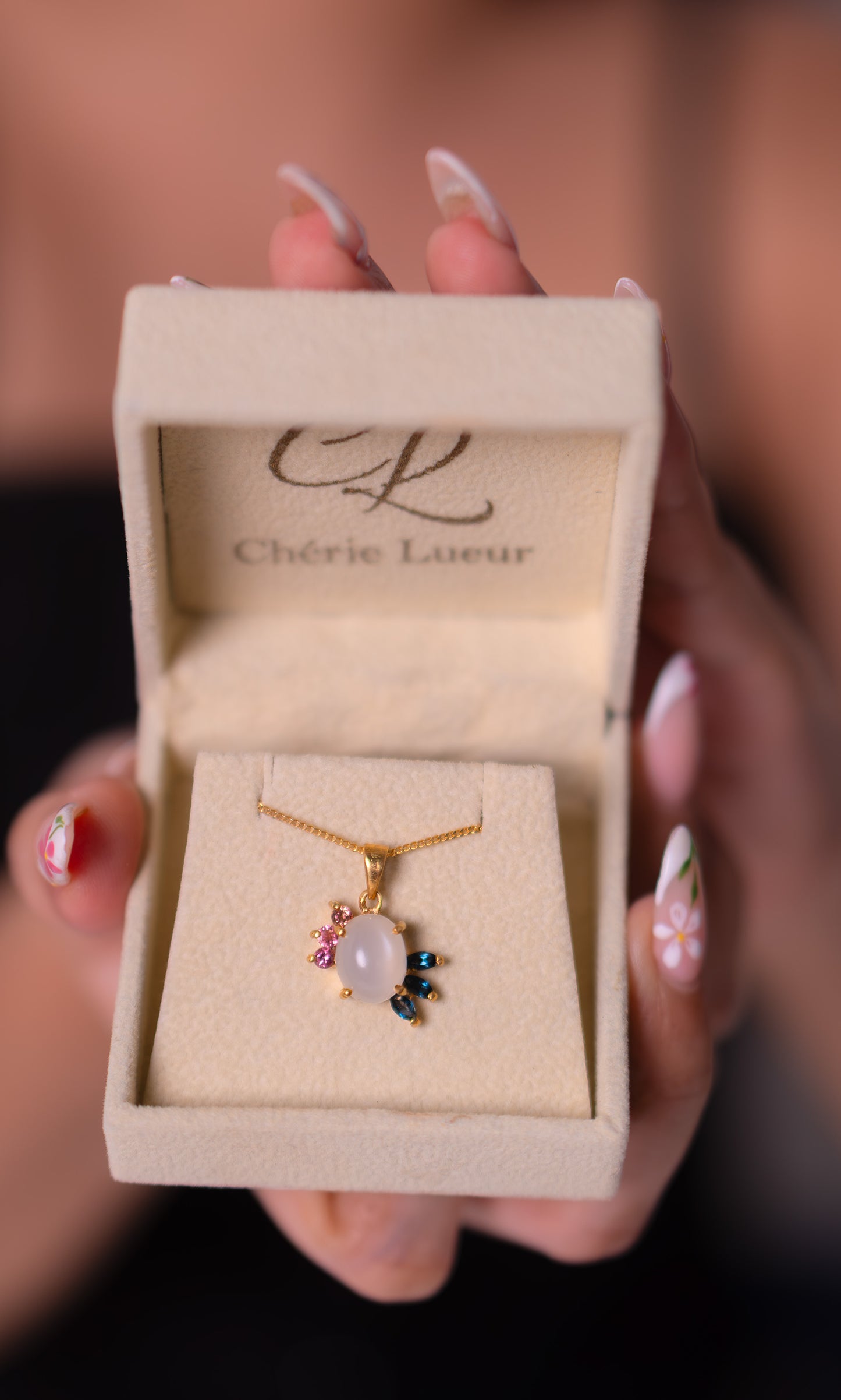 Moonstone, Pink Tourmaline, London Blue Topaz Isabella Necklace - CLJ934