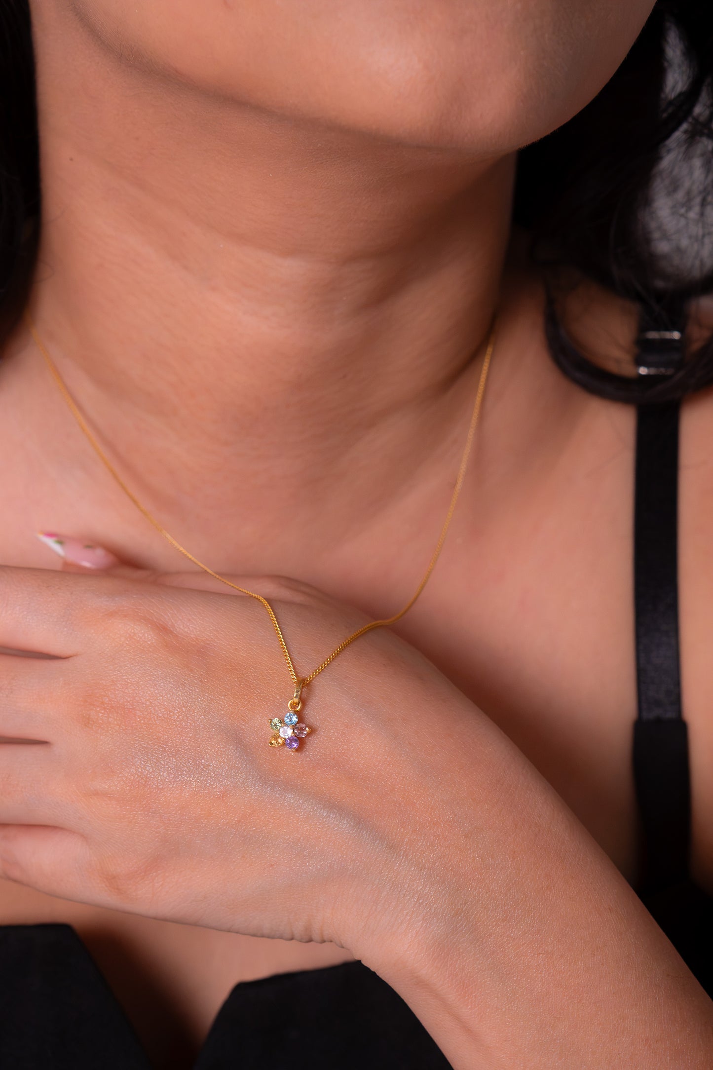 White Topaz, Pink Tourmaline, Blue Topaz, Amethyst, Citrine, Peridot Carina Necklace - CLJ935