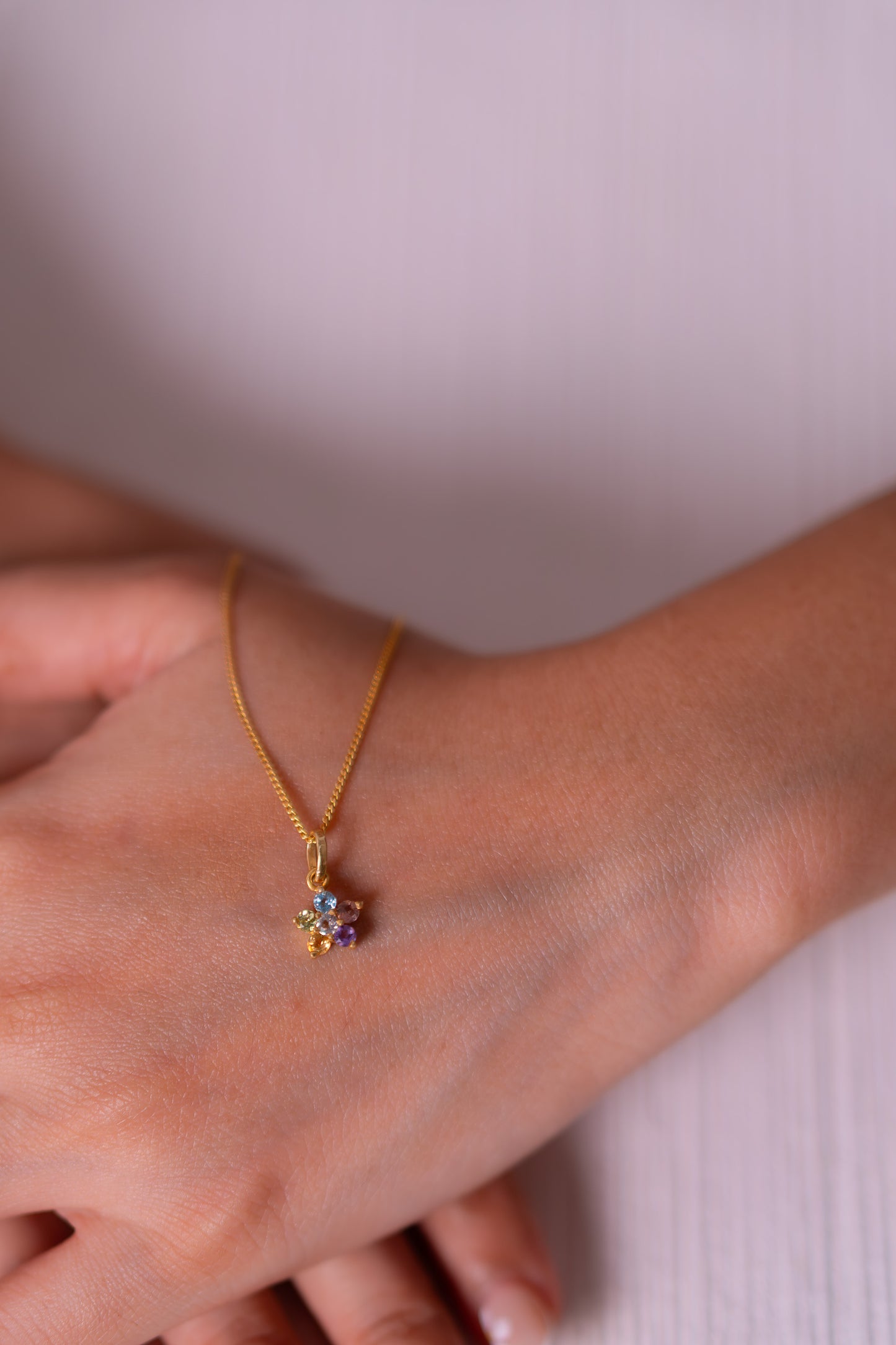 White Topaz, Pink Tourmaline, Blue Topaz, Amethyst, Citrine, Peridot Carina Necklace - CLJ935