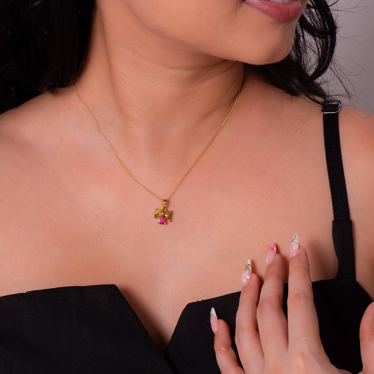 Pink Topaz, Peridot Cecillia Necklacde - CLJ940