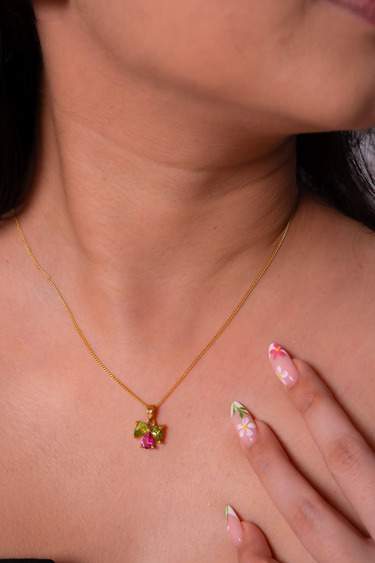 Pink Topaz, Peridot Cecillia Necklacde - CLJ940