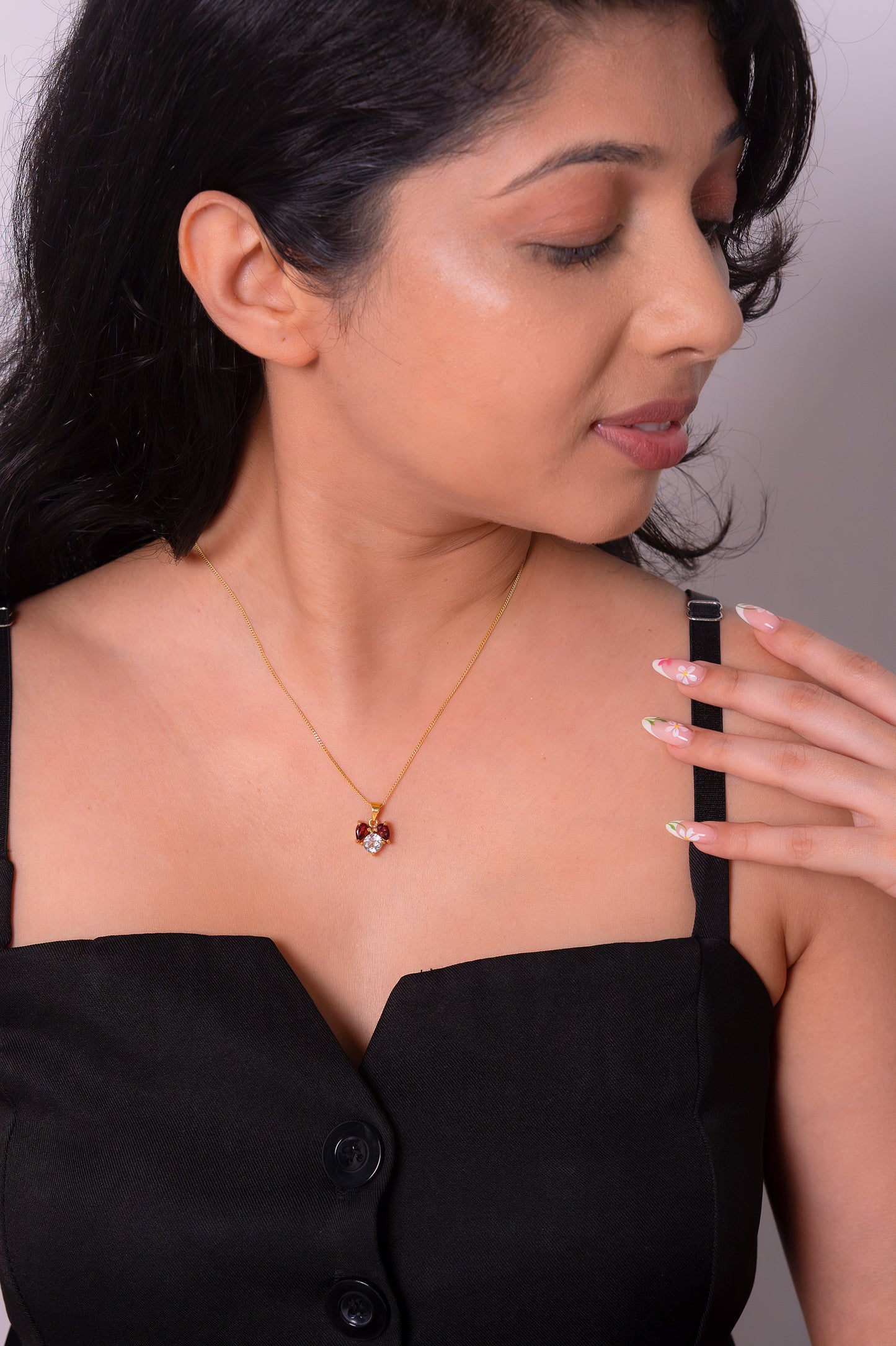 White Topaz, Garnet Eliyana Necklace - CLJ942