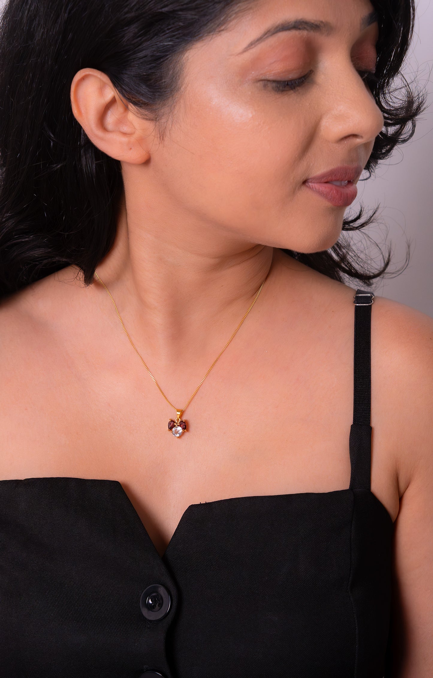 White Topaz, Garnet Eliyana Necklace - CLJ942