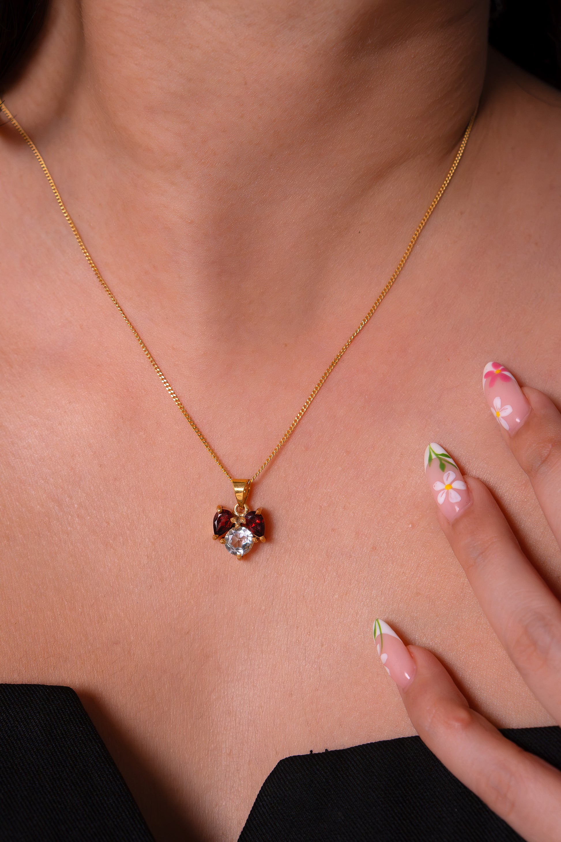 White Topaz, Garnet Eliyana Necklace - CLJ942