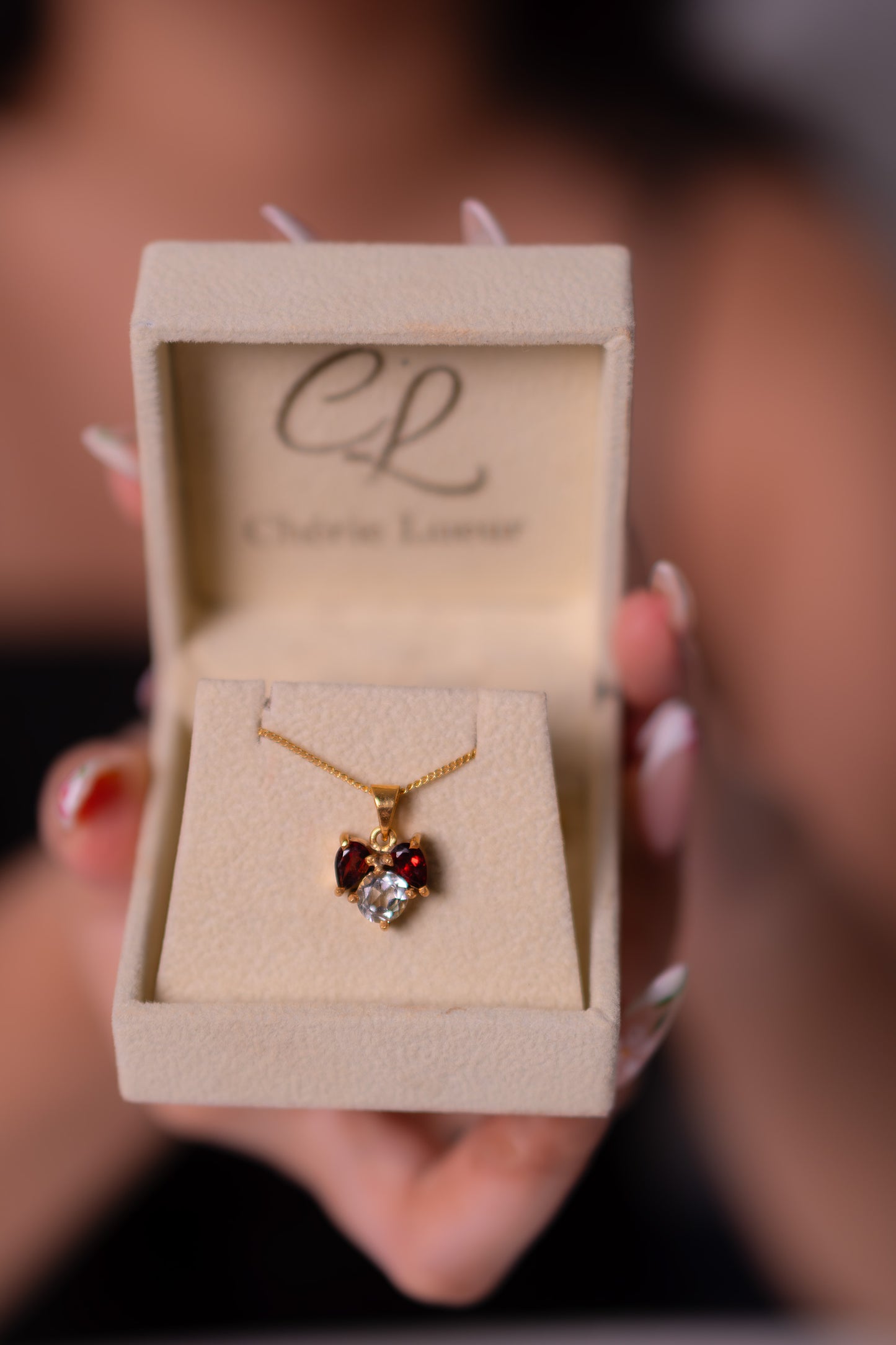 White Topaz, Garnet Eliyana Necklace - CLJ942