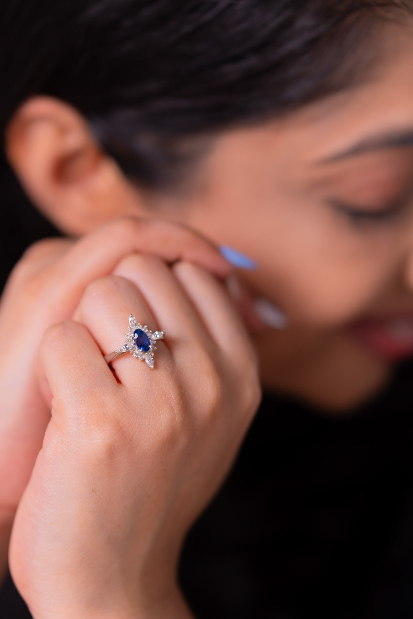 Blue Sapphire, White Sapphire Katalina Ring - CLJ947