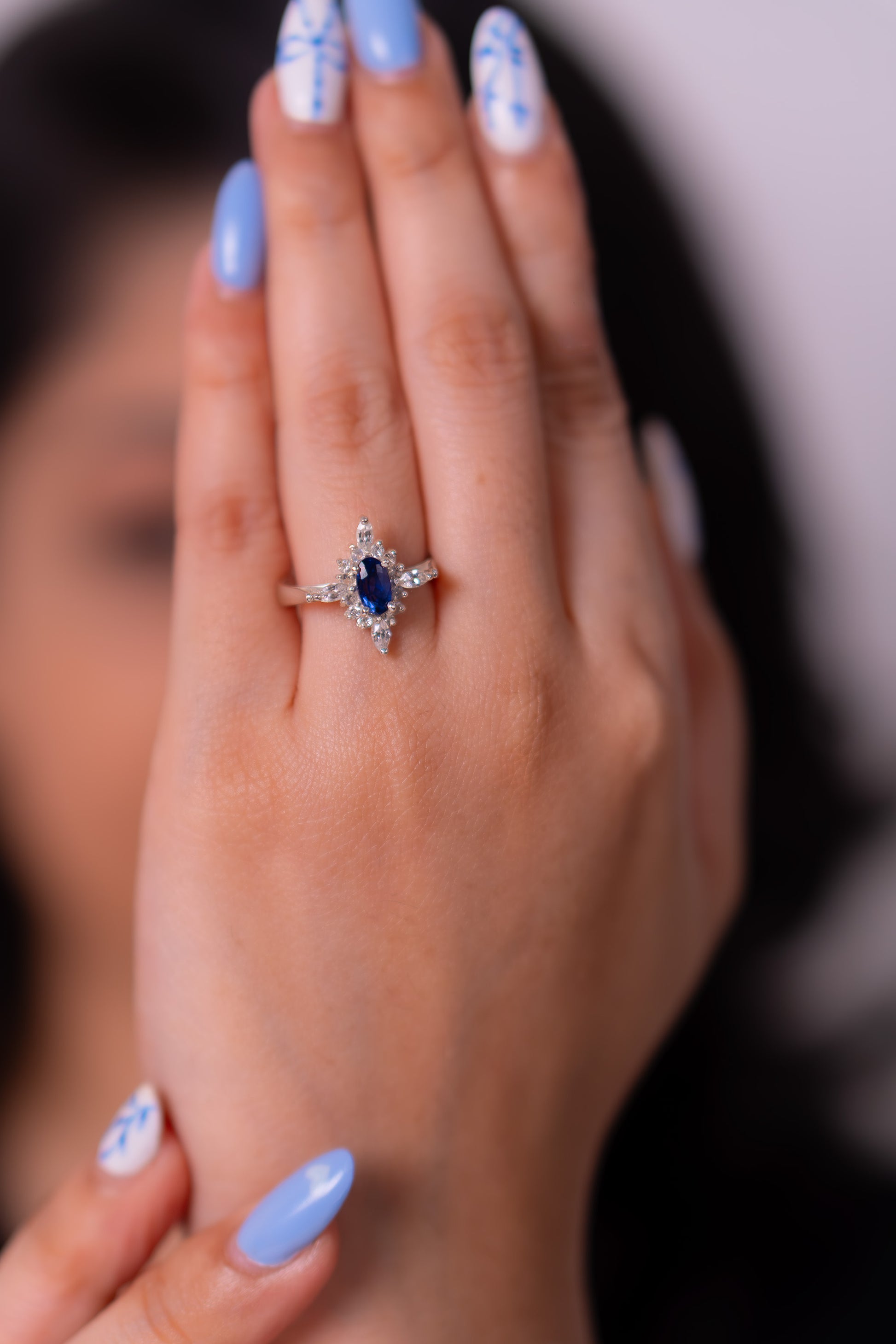 Blue Sapphire, White Sapphire Katalina Ring - CLJ947