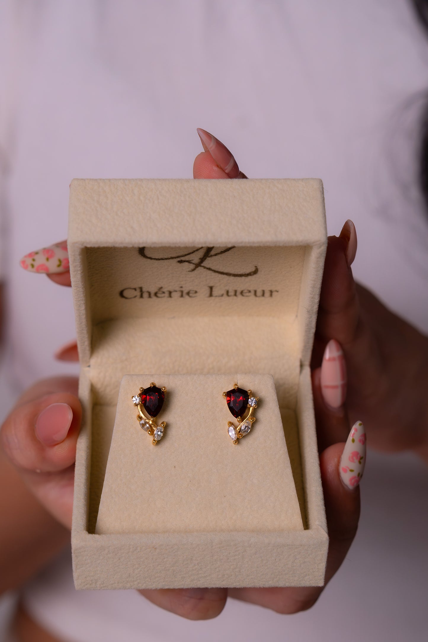 Garnet & White Sapphire Gwendolyn Earrings - CLJ950