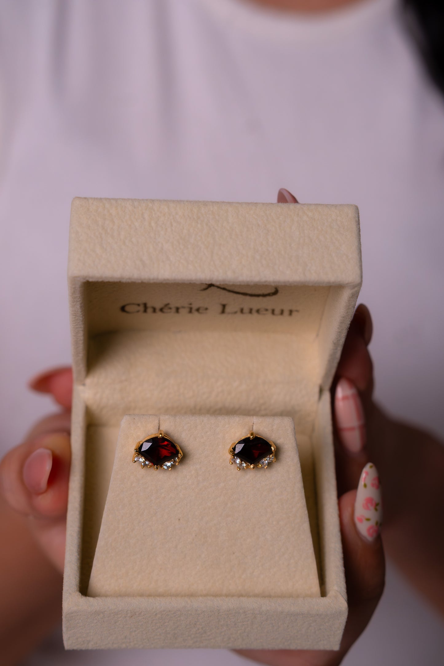 Garnet & White Sapphire Anastasia Earrings - CLJ955