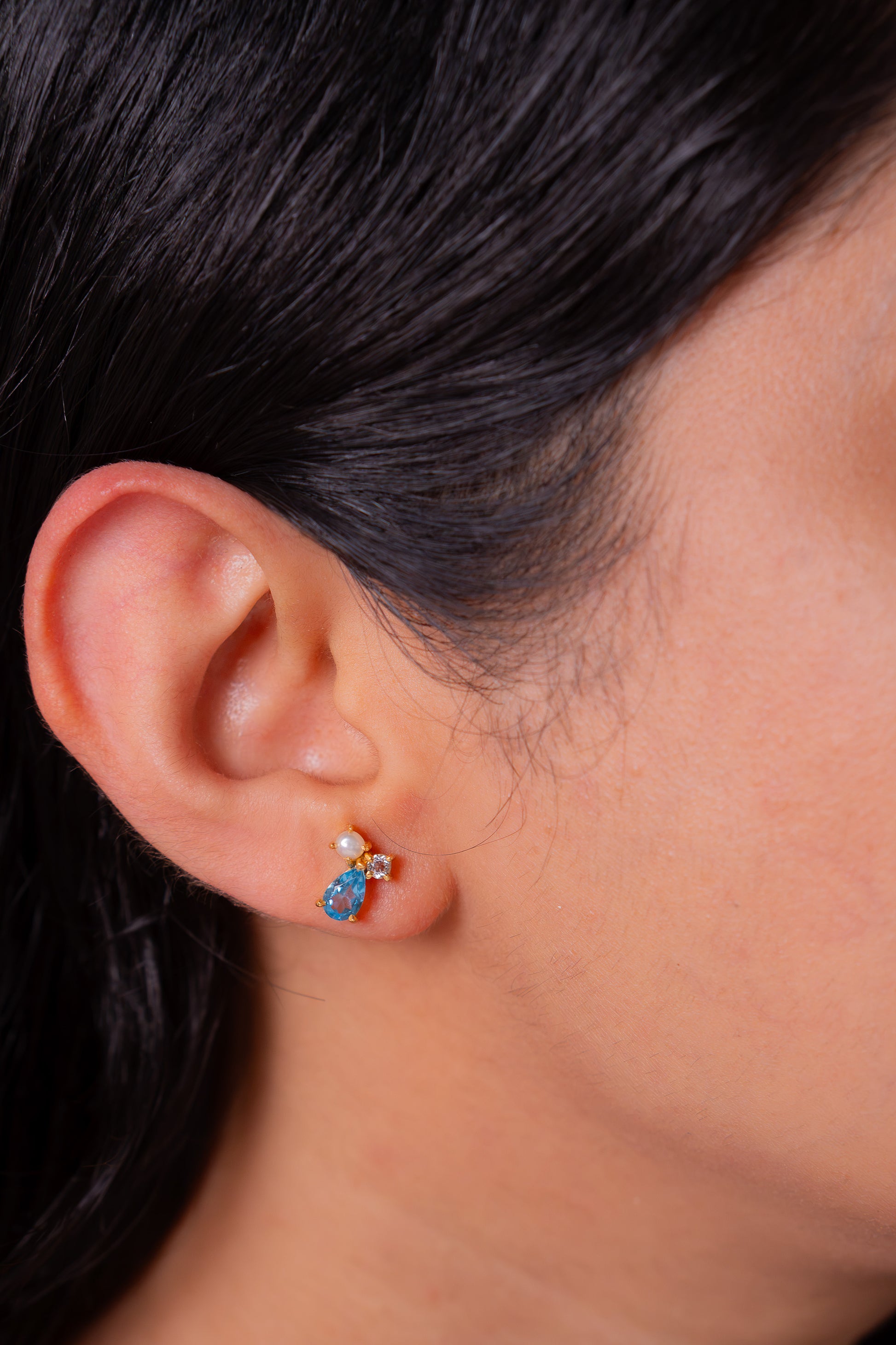 Blue Topaz, Cultured Pearl, White Topaz Iona Earrings - CLJ958