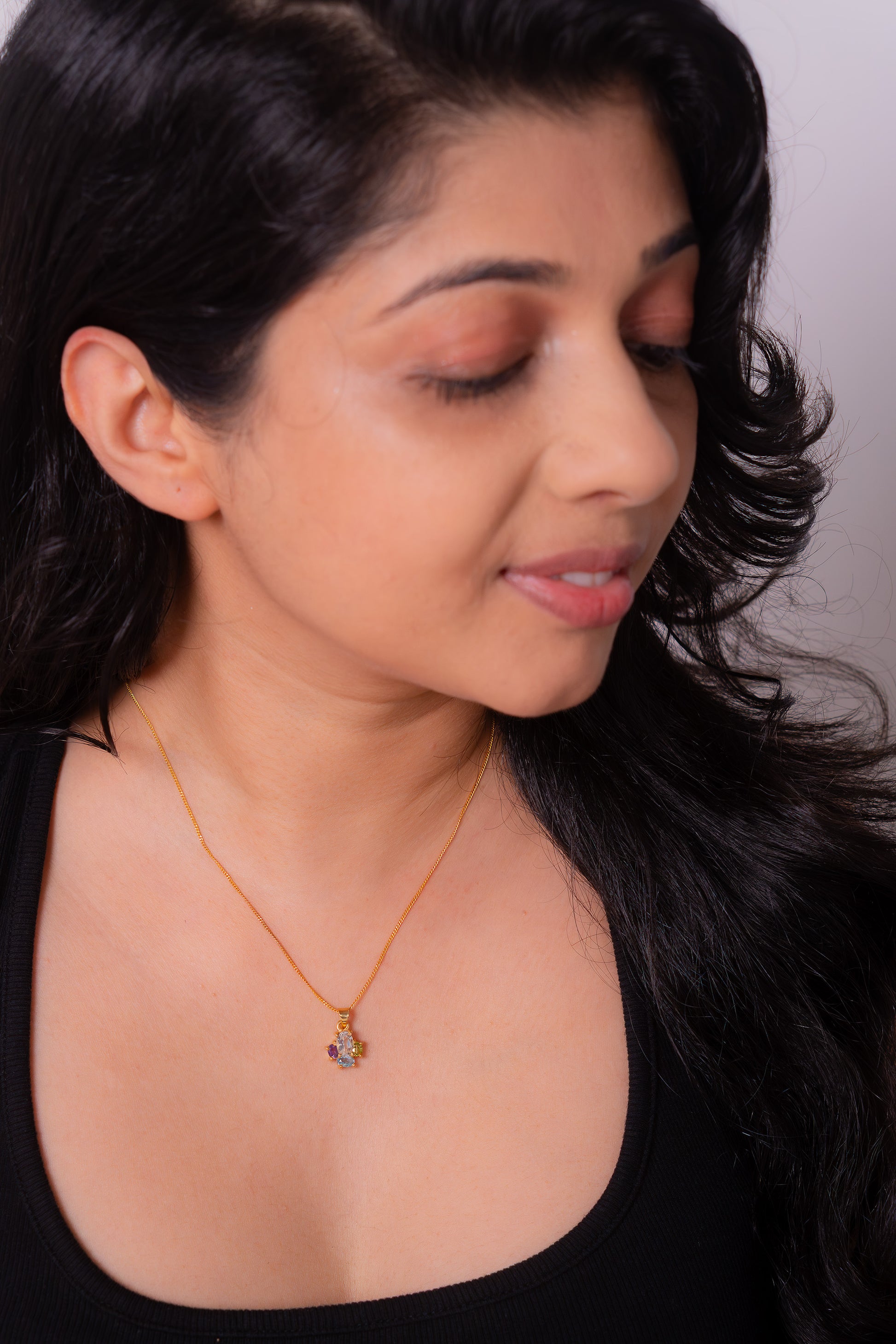 White Topaz, Amethyst, Peridot, Blue Topaz Zoya Necklace - CLJ964
