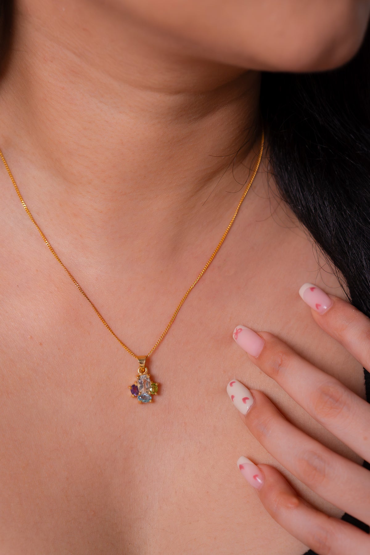 White Topaz, Amethyst, Peridot, Blue Topaz Zoya Necklace - CLJ964