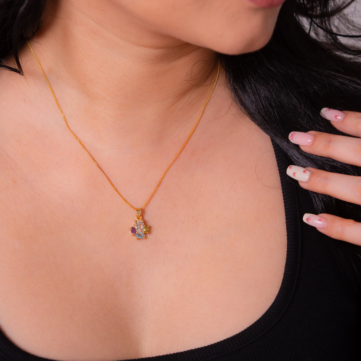 White Topaz, Amethyst, Peridot, Blue Topaz Zoya Necklace - CLJ964