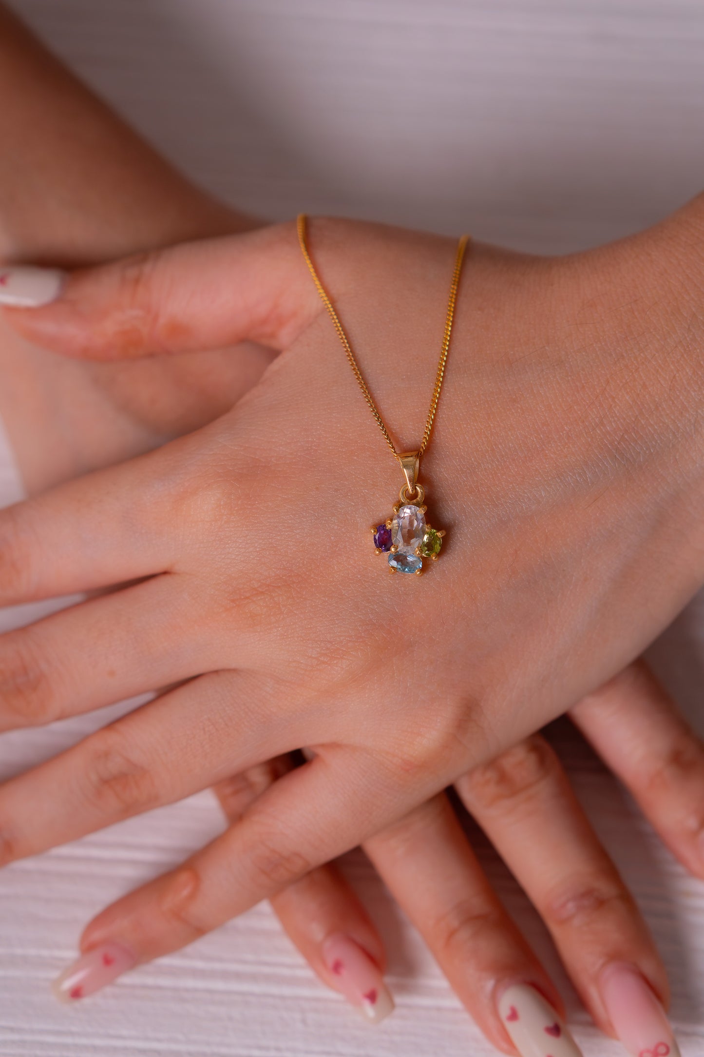 White Topaz, Amethyst, Peridot, Blue Topaz Zoya Necklace - CLJ964