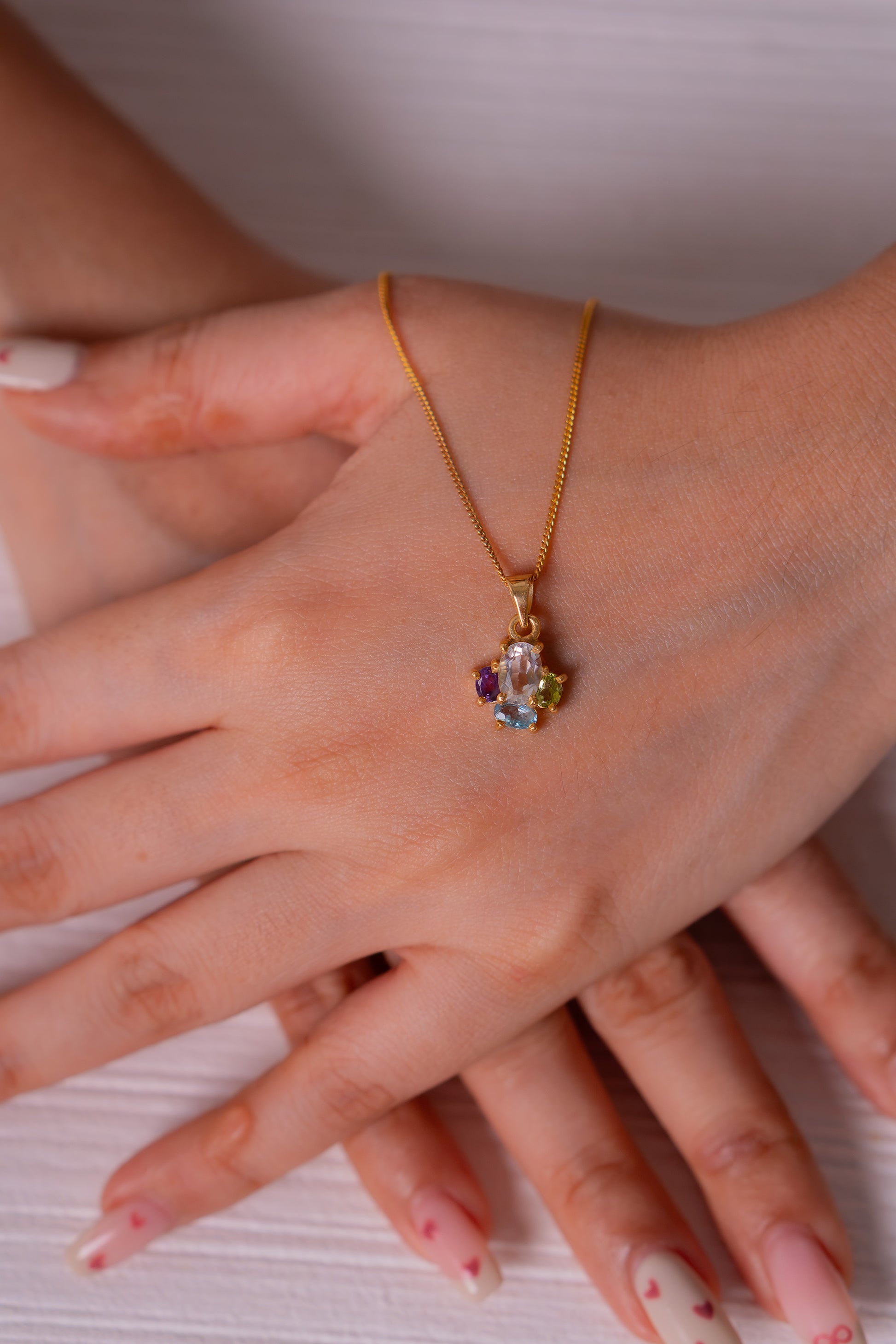 White Topaz, Amethyst, Peridot, Blue Topaz Zoya Necklace - CLJ964
