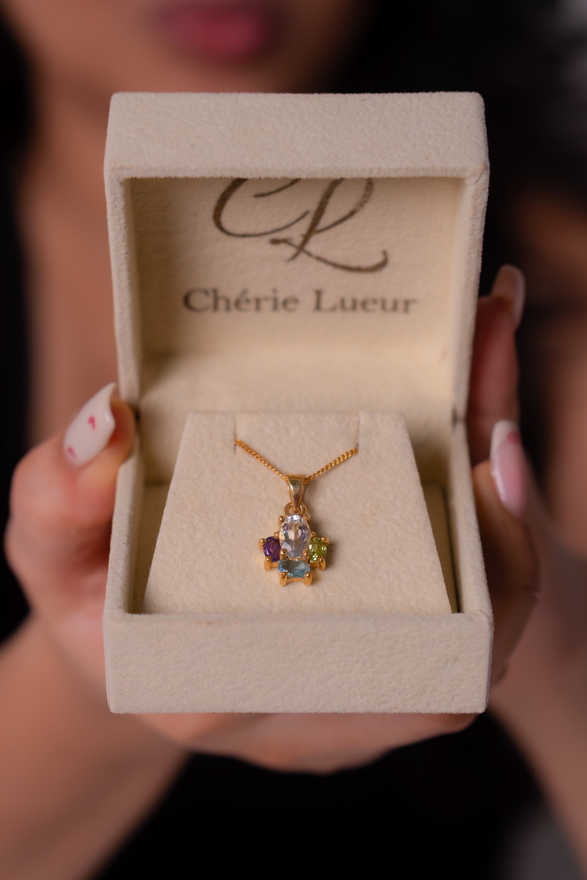 White Topaz, Amethyst, Peridot, Blue Topaz Zoya Necklace - CLJ964