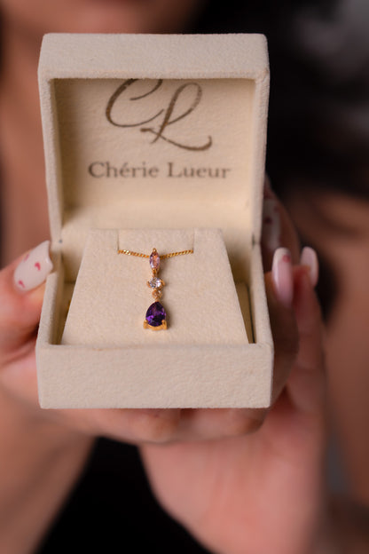Pink Tourmaline, Amethyst, White Topaz Muse Necklace - CLJ966