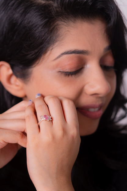 Pink Sapphire with Padparadscha Color Shift & White Sapphire Miora Ring - CLJ967