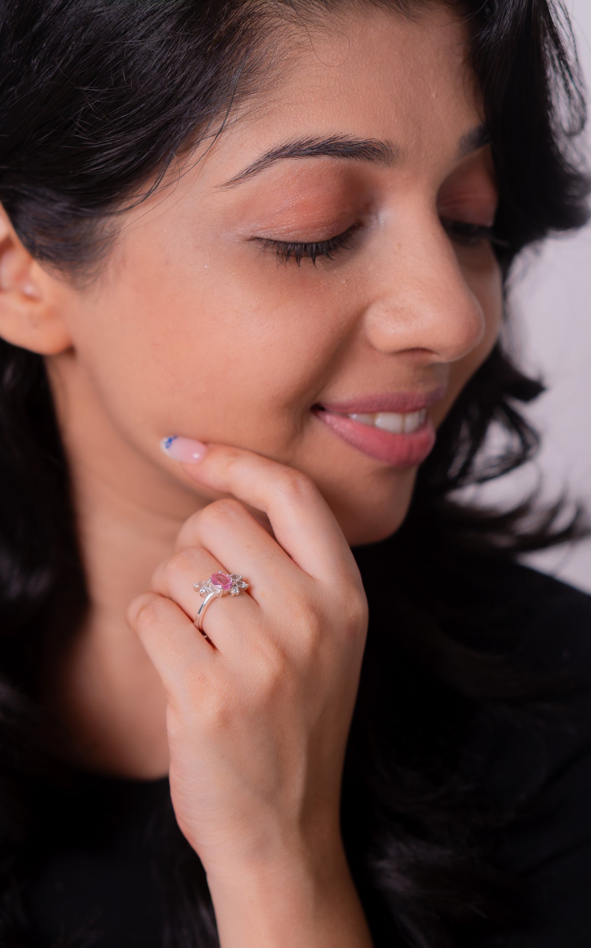 Pink Sapphire with Padparadscha Color Shift & White Sapphire Miora Ring - CLJ967