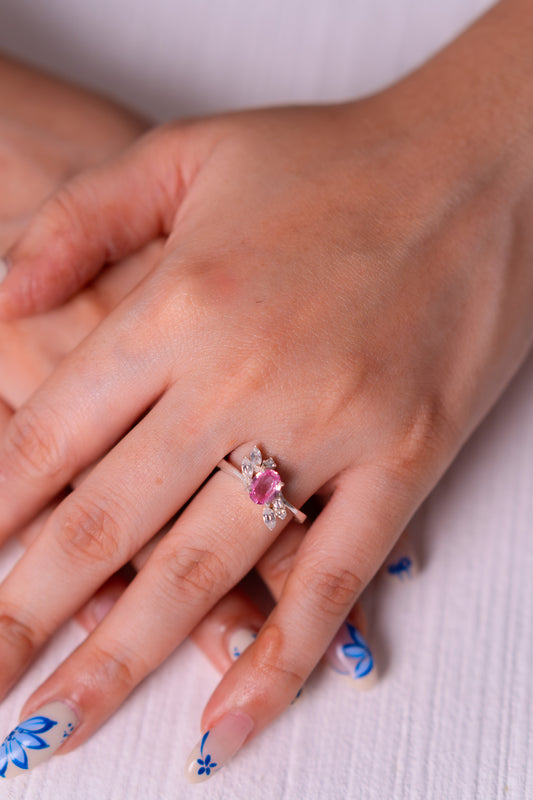 Pink Sapphire with Padparadscha Color Shift & White Sapphire Miora Ring - CLJ967