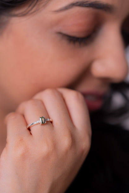 Unheated Green Sapphire, White Sapphire Fiorina Ring - CLJ977