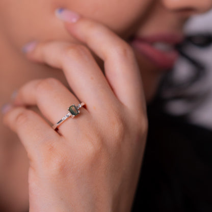 Unheated Green Sapphire, White Sapphire Fiorina Ring - CLJ977