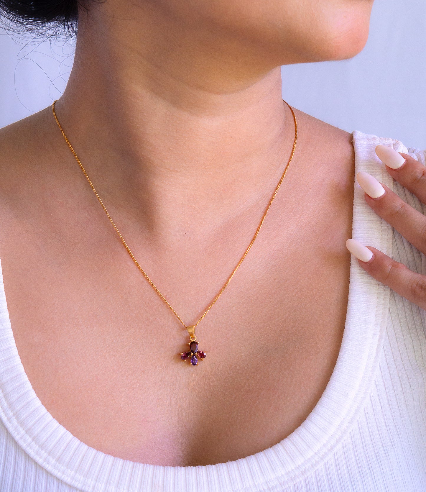 Garnet, Amethyst, Pink Tourmaline Lisbeth Necklace - CLJ689