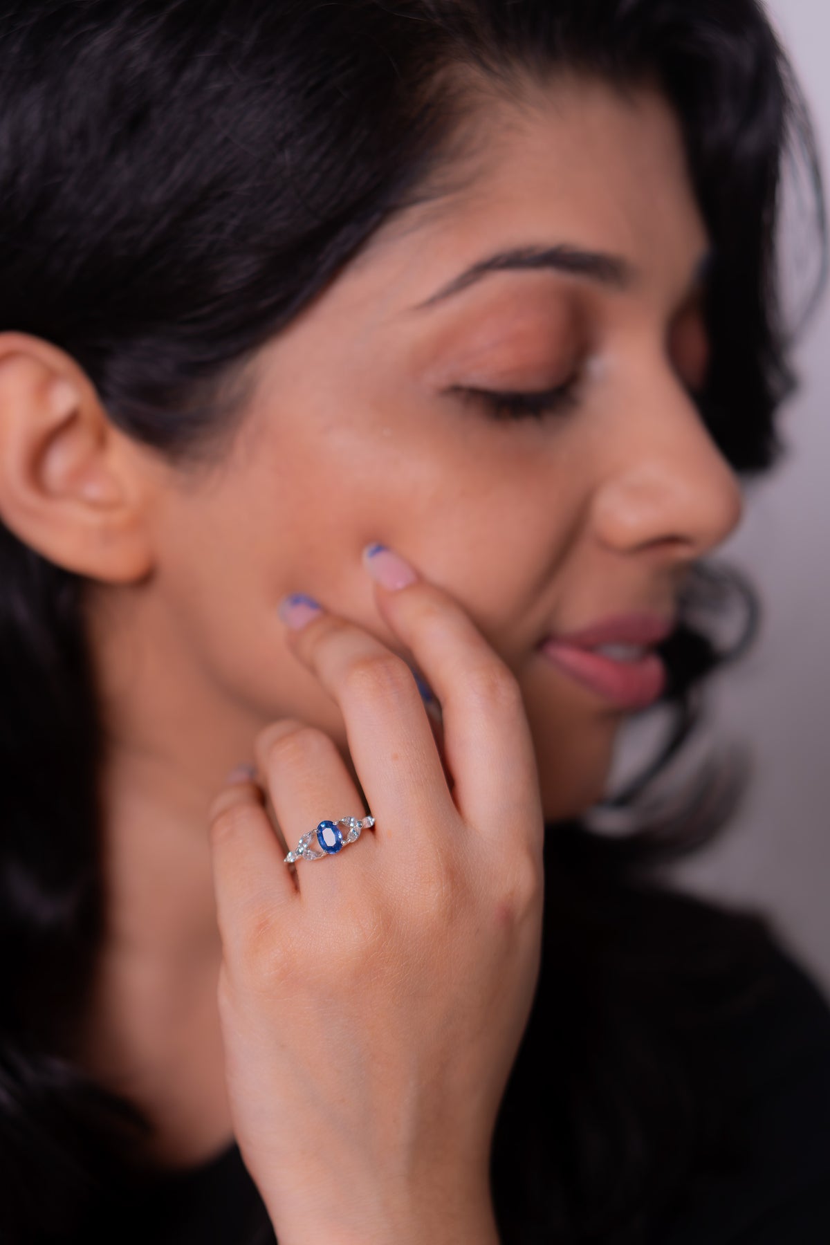 Unheated Blue Sapphire, White Sapphire Lumiere Ring - CLJ978