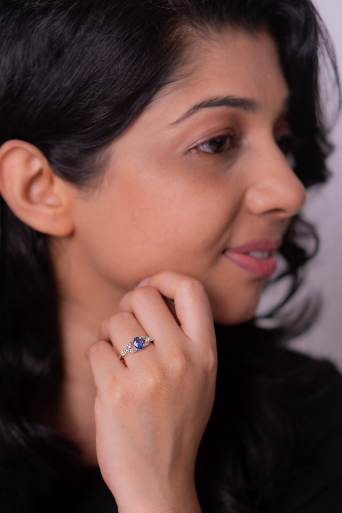 Unheated Blue Sapphire, White Sapphire Lumiere Ring - CLJ978