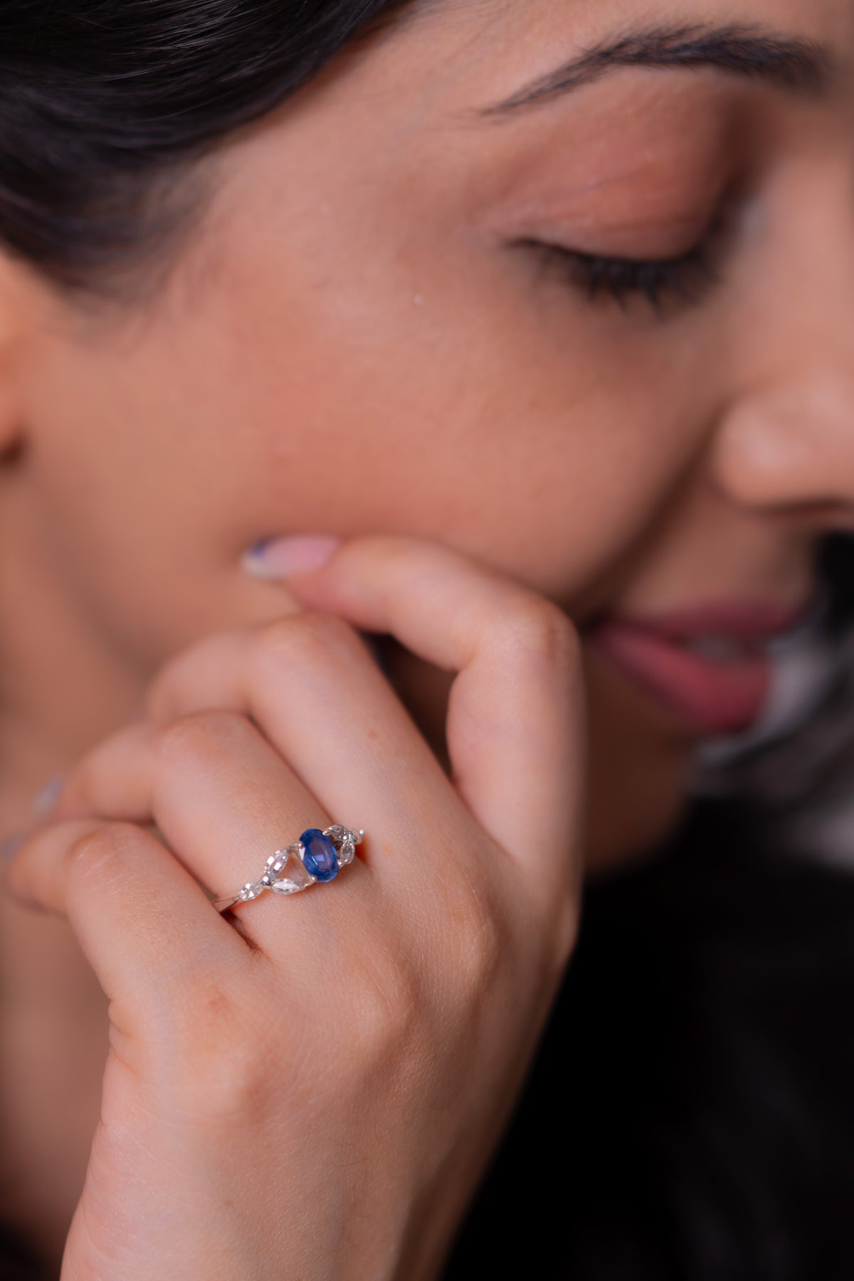 Unheated Blue Sapphire, White Sapphire Lumiere Ring - CLJ978