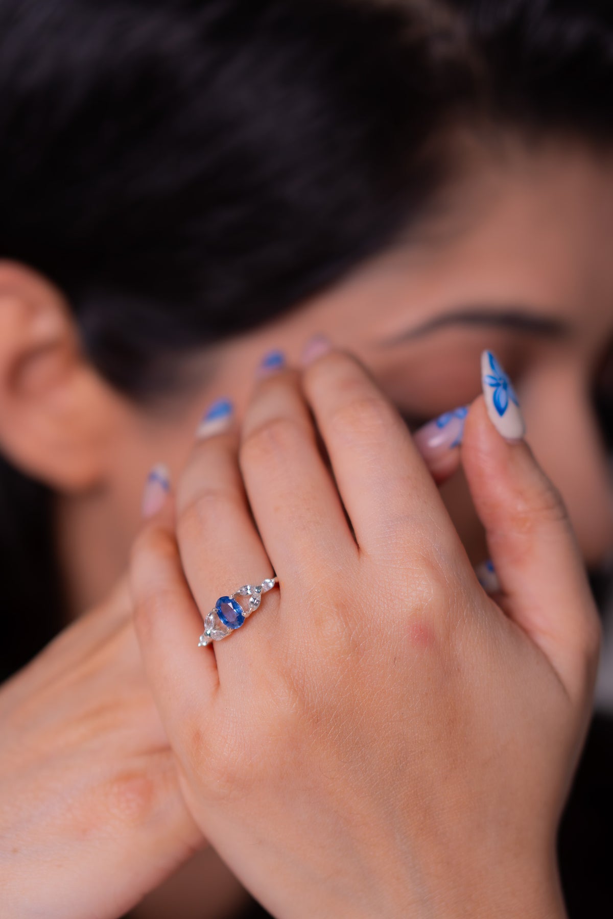 Unheated Blue Sapphire, White Sapphire Lumiere Ring - CLJ978