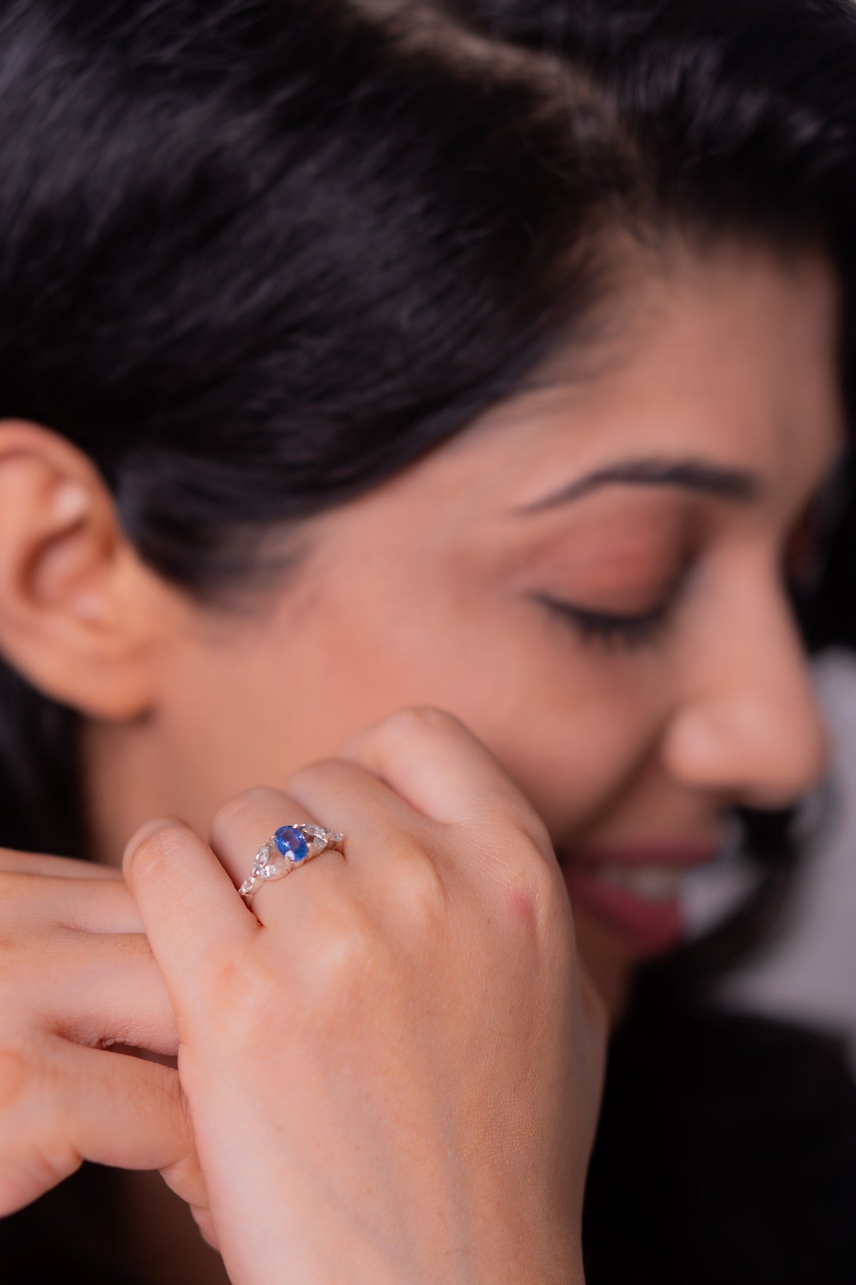 Unheated Blue Sapphire, White Sapphire Lumiere Ring - CLJ978