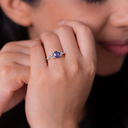 Unheated Blue Sapphire, White Sapphire Lumiere Ring - CLJ978