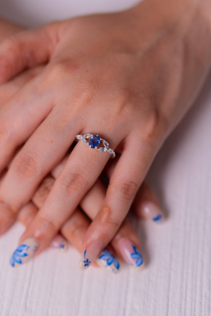 Unheated Blue Sapphire, White Sapphire Lumiere Ring - CLJ978