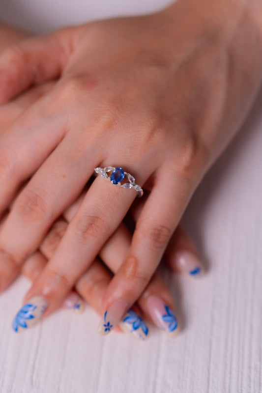 Unheated Blue Sapphire, White Sapphire Lumiere Ring - CLJ978