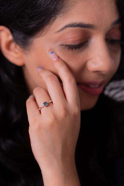 Unheated Bluish Green Sapphire, White Sapphire Fiorina Ring - CLJ980