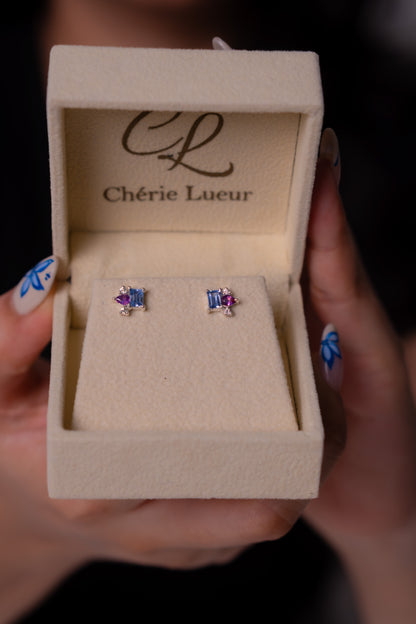 Blue Sapphire, Pink Sapphire, White Sapphire Ravenna Earrings - CLJ981