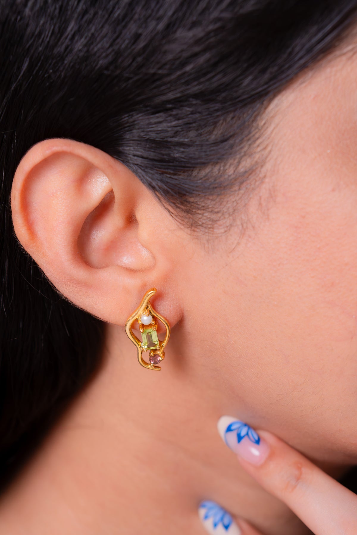 Peridot, Pink Tourmaline, Cultured Pearl Theora Earrings - CLJ969