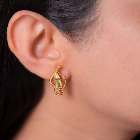 Peridot, Pink Tourmaline, Cultured Pearl Theora Earrings - CLJ969