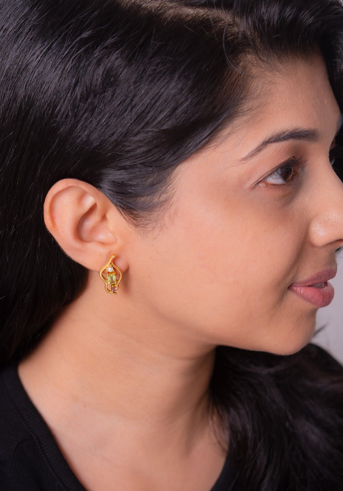 Peridot, Pink Tourmaline, Cultured Pearl Theora Earrings - CLJ969
