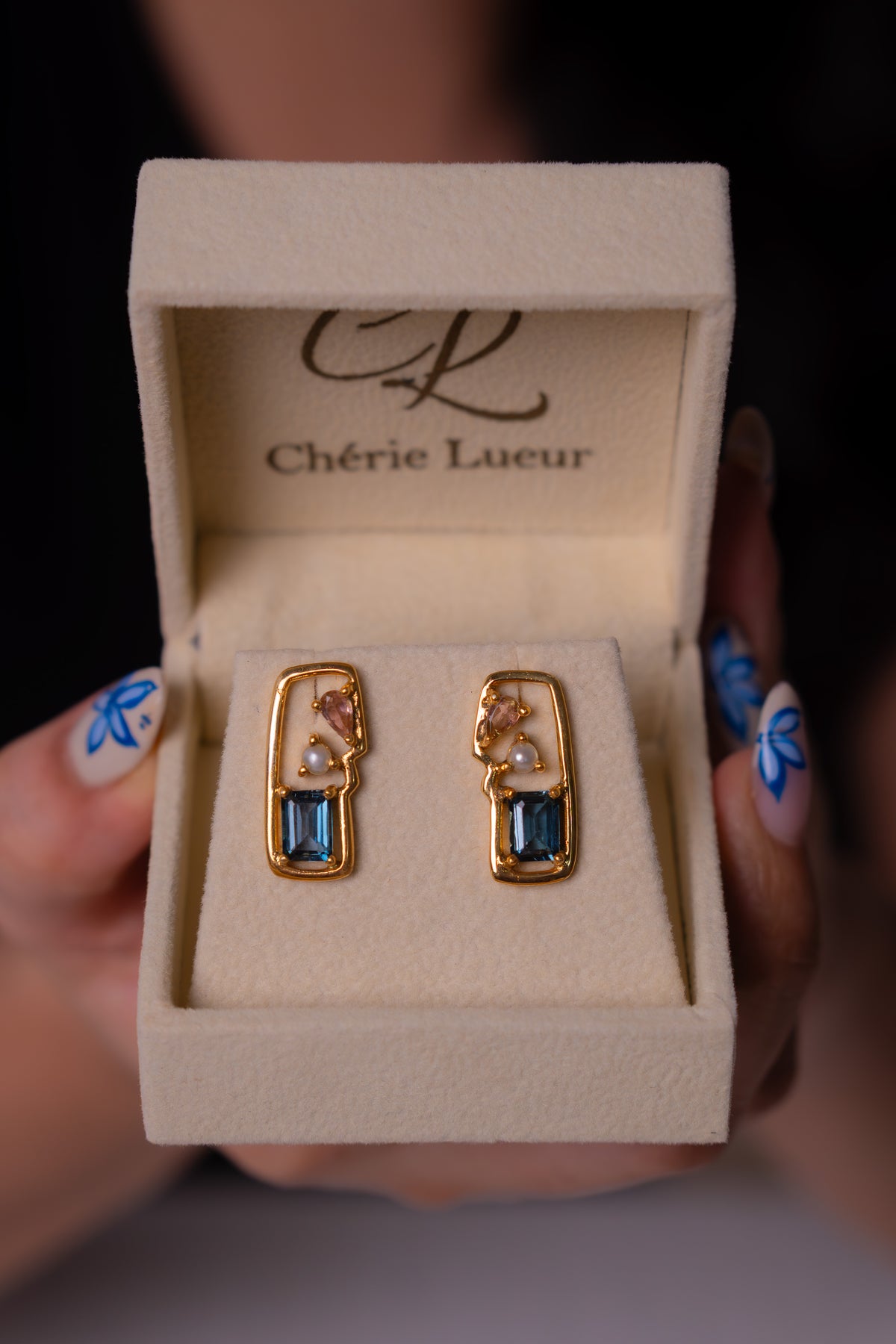 London Blue Topaz, Pink Tourmaline, Cultured Pearl Reverie Earrings - CLJ976