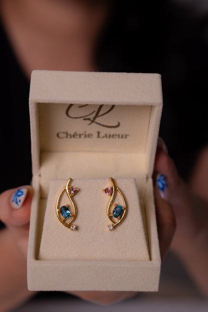 London Blue Topaz, Pink Tourmaline, White Sapphire Lielle Earrings - CLJ974