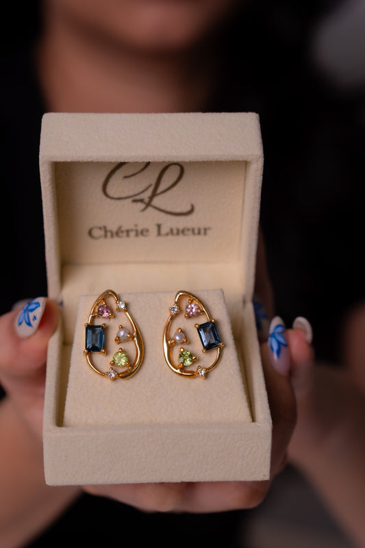 London Blue Topaz, Peridot, White Sapphire, Citrine Eulalie Earrings - CLJ973