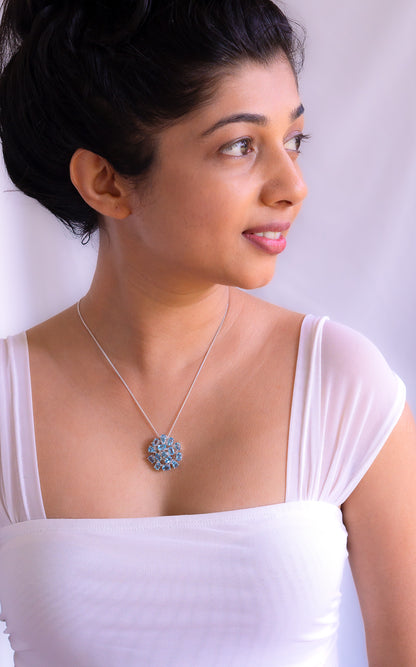 Sterling silver Leonore necklace with blue topaz gemstone by Cherie Lueur