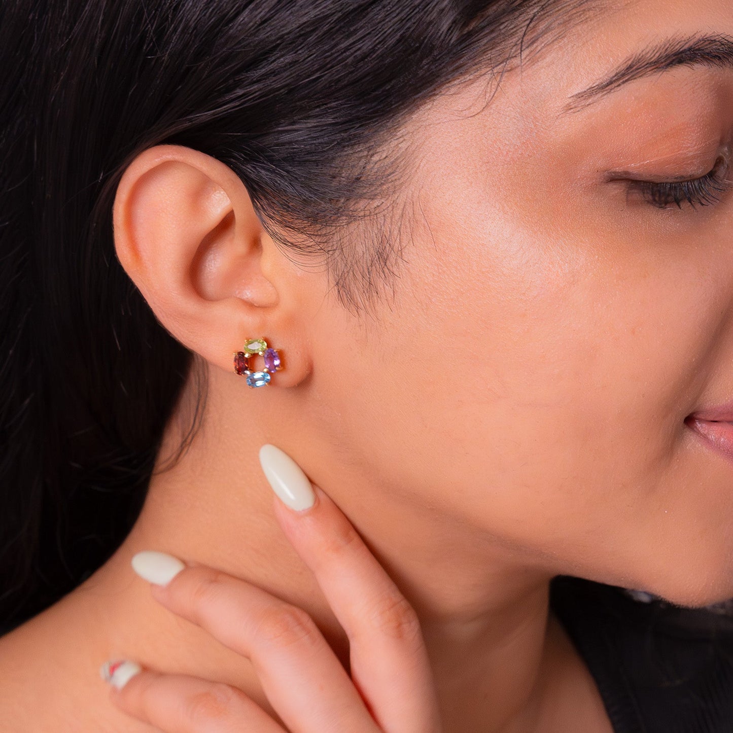 Garnet, Amethyst, Peridot & Blue Topaz Evey Earrings - CLJ842