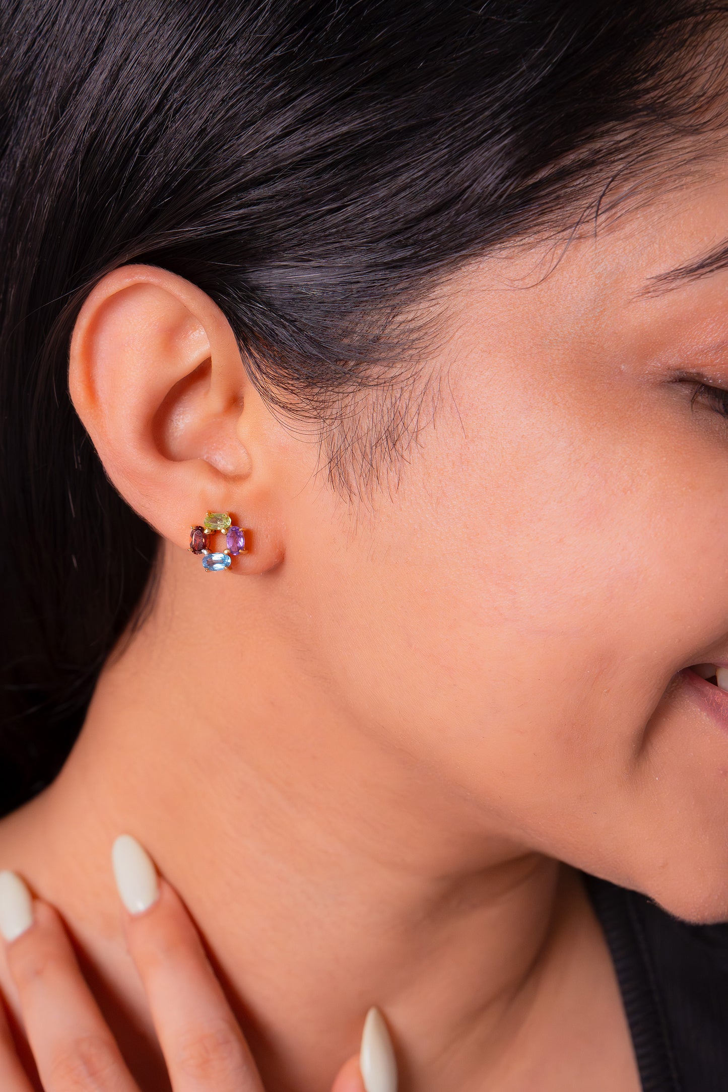 Garnet, Amethyst, Peridot & Blue Topaz Evey Earrings - CLJ842