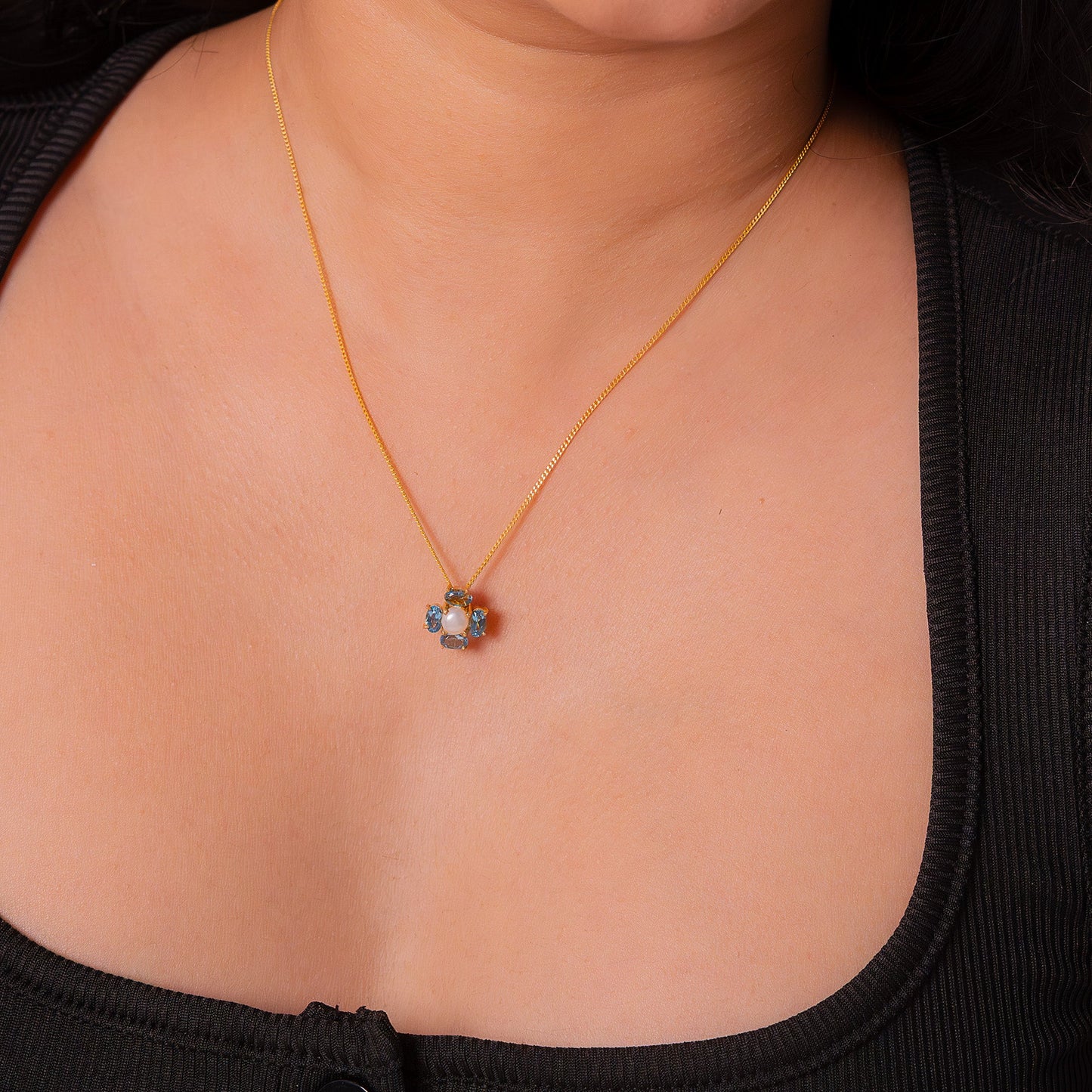 Blue Topaz & Cultured Pearl Emmeline Necklace - CLJ728B